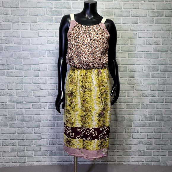 Anthro Burning Torches Size 6 Silk Floral Knee Length Blouson Summer Dress - Picture 1 of 10